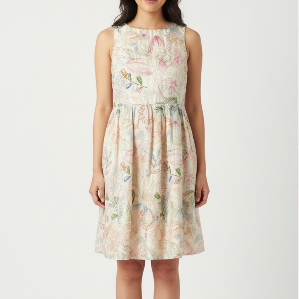 ANTHROPOLOGIE X Charabia Embroidered 100% Silk A Line Dress. Size S